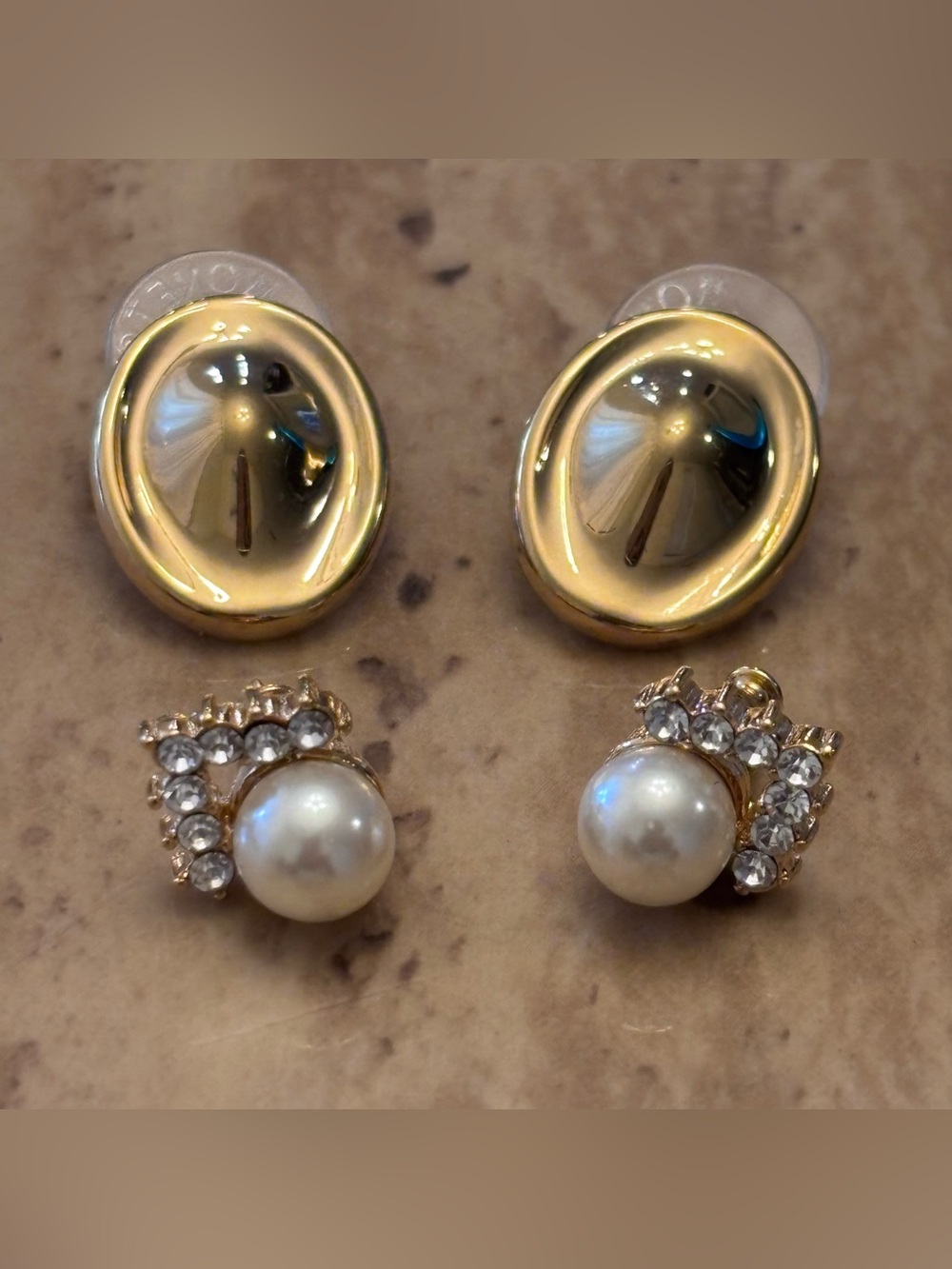 Monet Gold-Tone Pearl and Crystal Stud Earrings